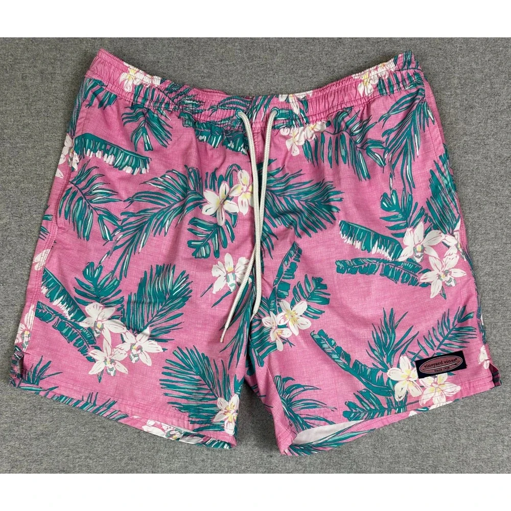 Vineyard Vines Swim‎ Trunks Men L Pink Tropical Floral Shorts 6.5 Inseam